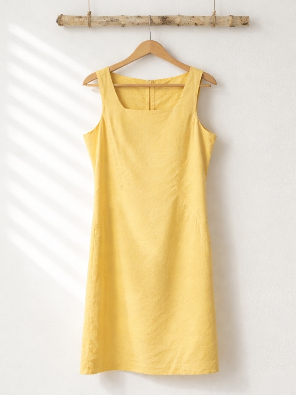 Chadwick’s 90’s Square Neck Yellow Lemon Linen Cotton Shift Dress Euro Summer